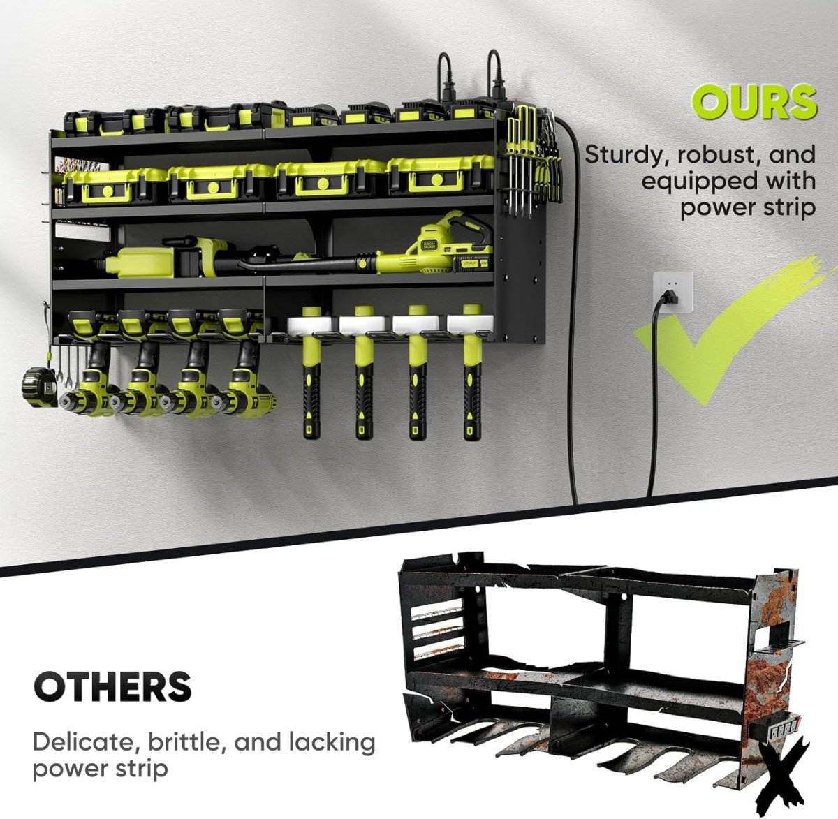 Power Tool Organizer Wall Mount with Charging Station 4 Tier Rack - Kwikley