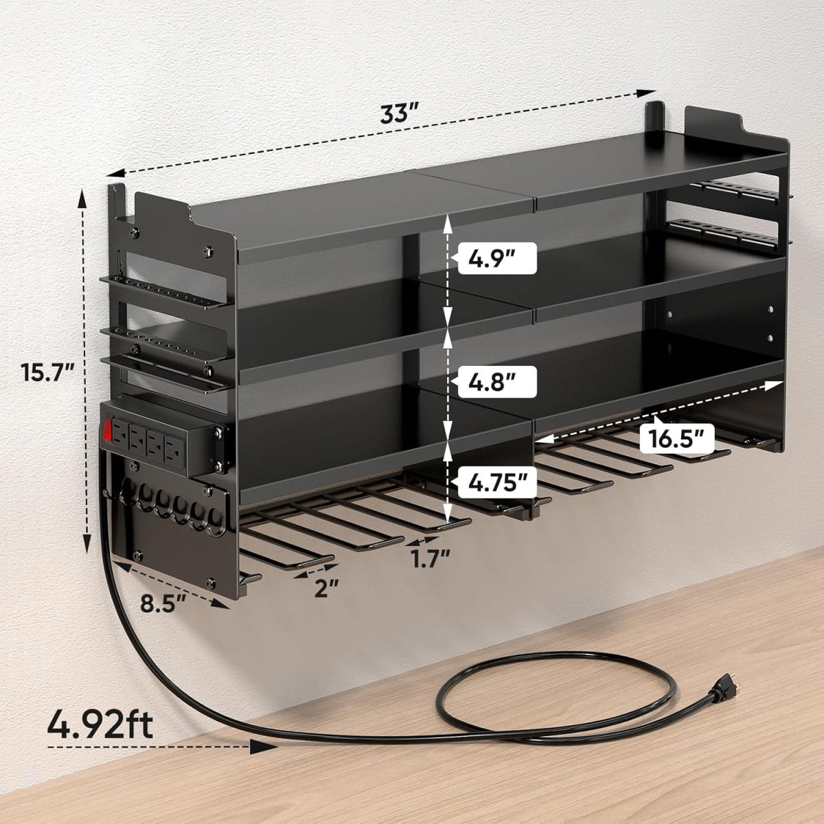 Power Tool Organizer Wall Mount with Charging Station 4 Tier Rack - Kwikley