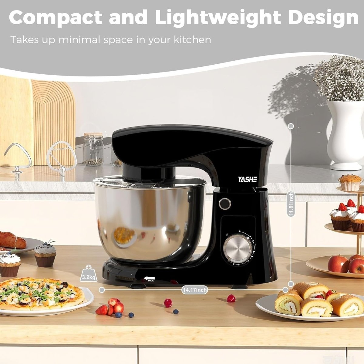 Powerful 1500W Stand Mixer 4.5+5L Bowls 10 Speeds Tilt - Head Dough Beater - Kwikley