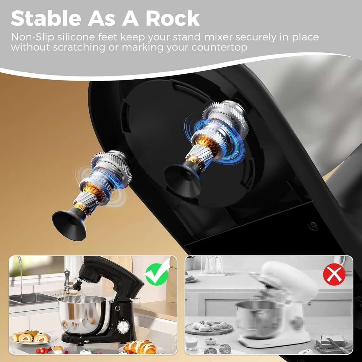 Powerful 1500W Stand Mixer 4.5+5L Bowls 10 Speeds Tilt - Head Dough Beater - Kwikley