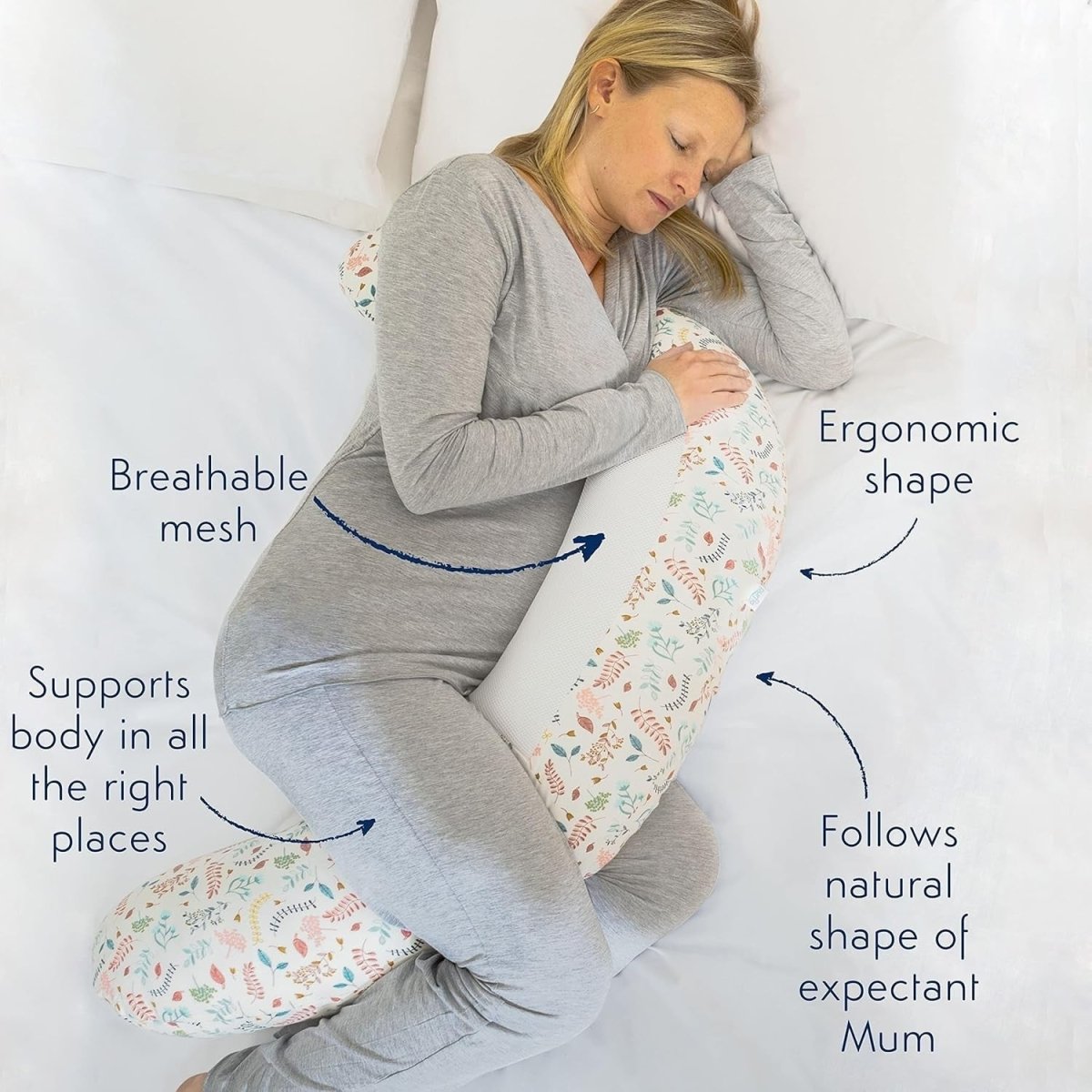 Pregnancy Pillow Breathable Full Body Maternity Support Belly Back Legs - Kwikley