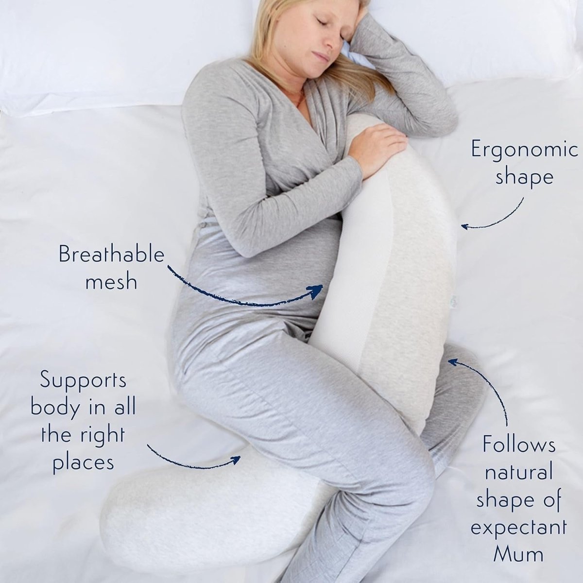 Pregnancy Pillow Full Body Maternity Support U Shape Jersey Cover Grey - Kwikley