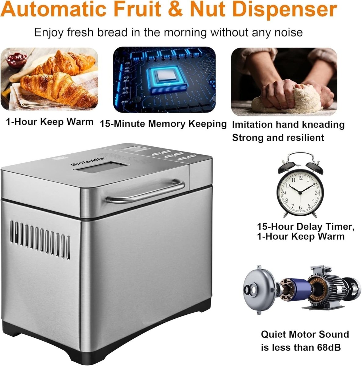 Premium 19 - in - 1 Stainless Steel Bread Maker with Nut Dispenser & Gluten - Free - Kwikley