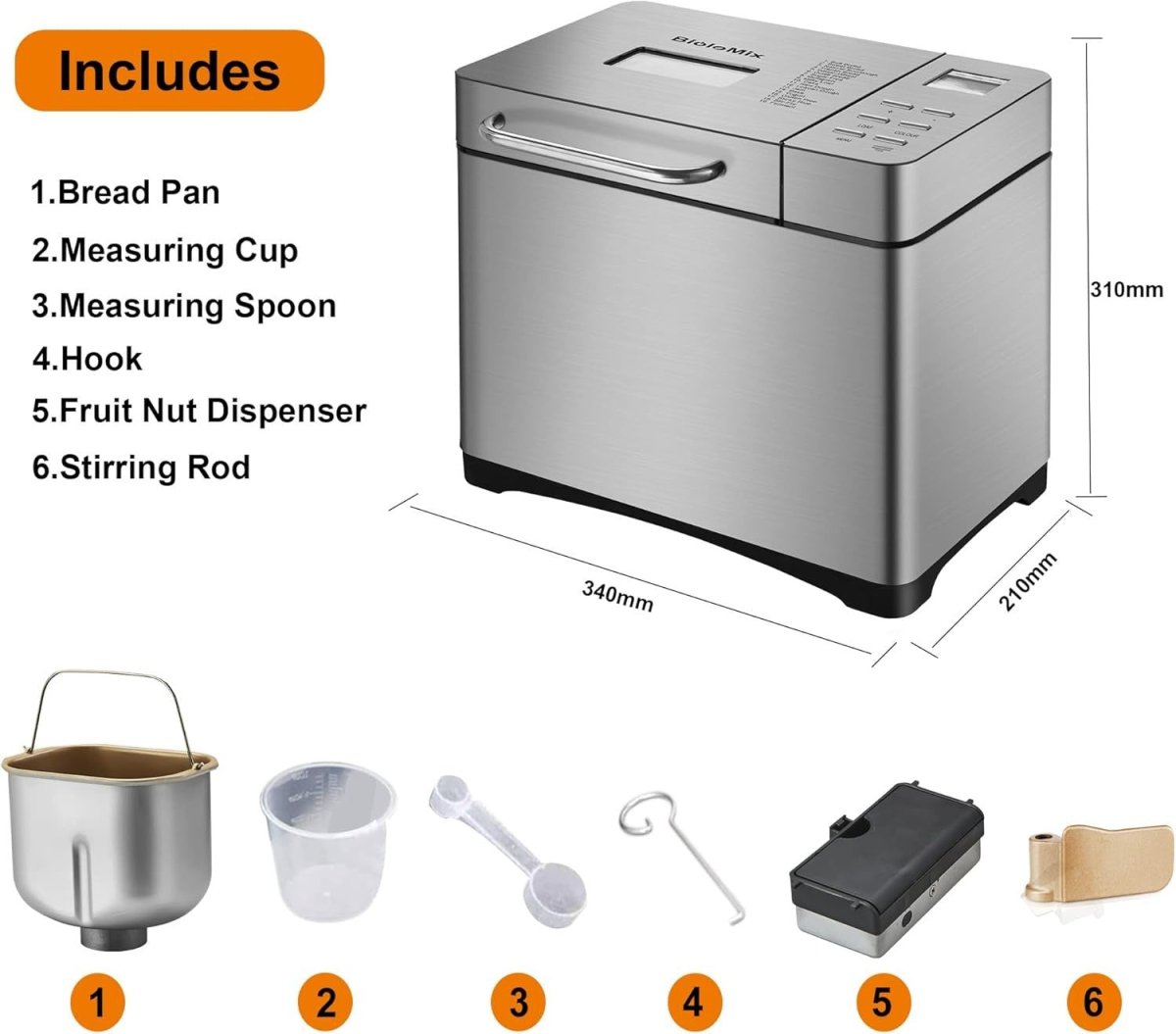 Premium 19 - in - 1 Stainless Steel Bread Maker with Nut Dispenser & Gluten - Free - Kwikley