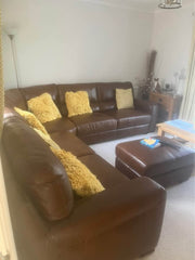 Prestige Brown Leather Corner Sofa + Footstool (PTP) - Kwikley