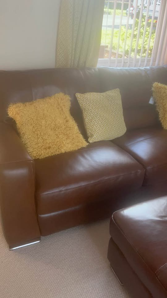 Prestige Brown Leather Corner Sofa + Footstool (PTP) - Kwikley