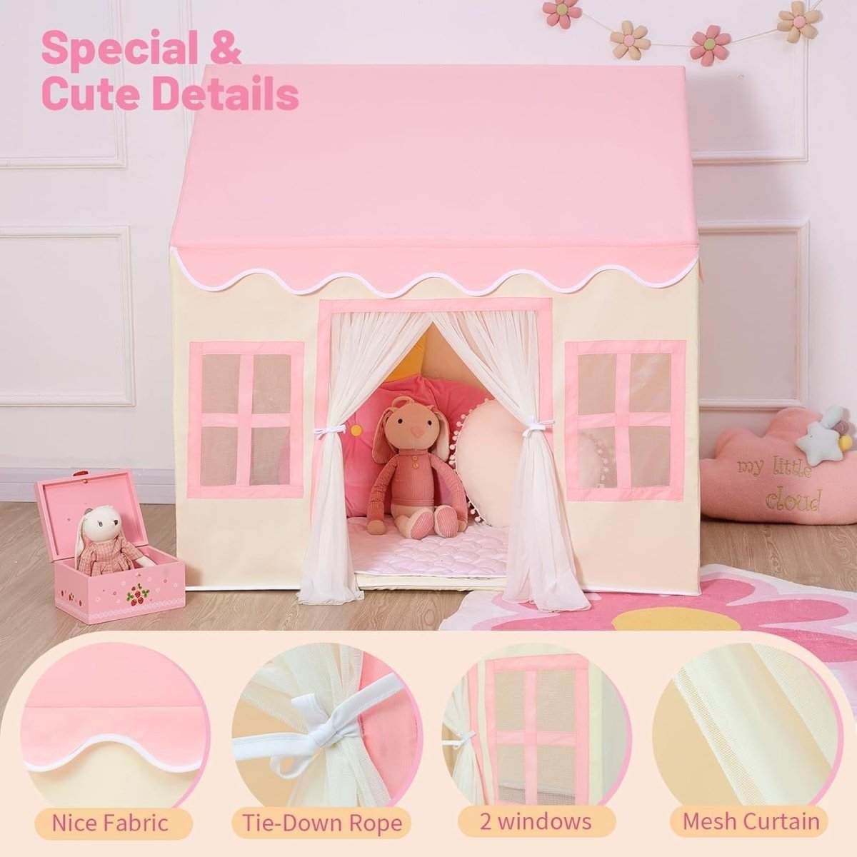Princess Kids Play Tent Large Indoor Outdoor Castle Playhouse With Mat - Kwikley
