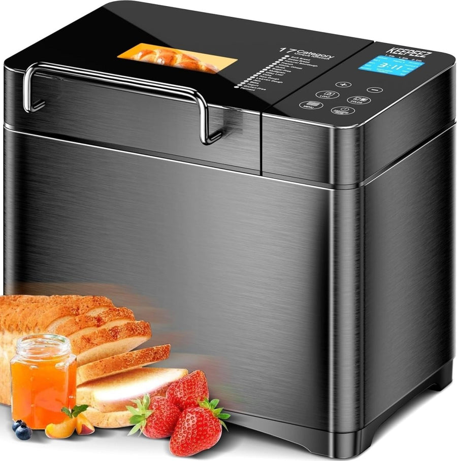 Pro 2LB Bread Maker 17 - in - 1 Ceramic Pan Auto Nut Dispenser Black Stainless - Kwikley