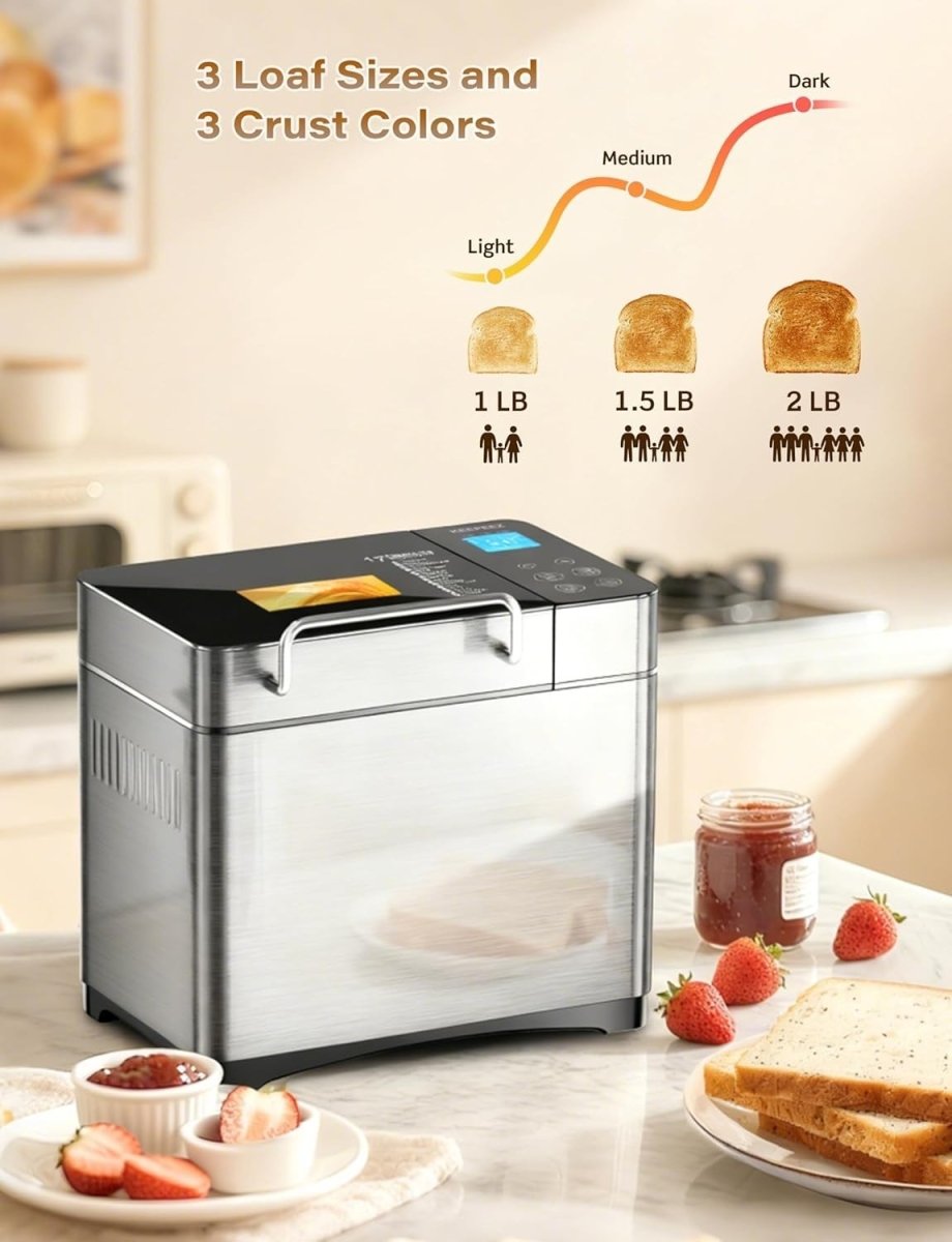 Pro 2LB Bread Maker 17 - in - 1 Ceramic Pan Auto Nut Dispenser Touch Panel - Kwikley