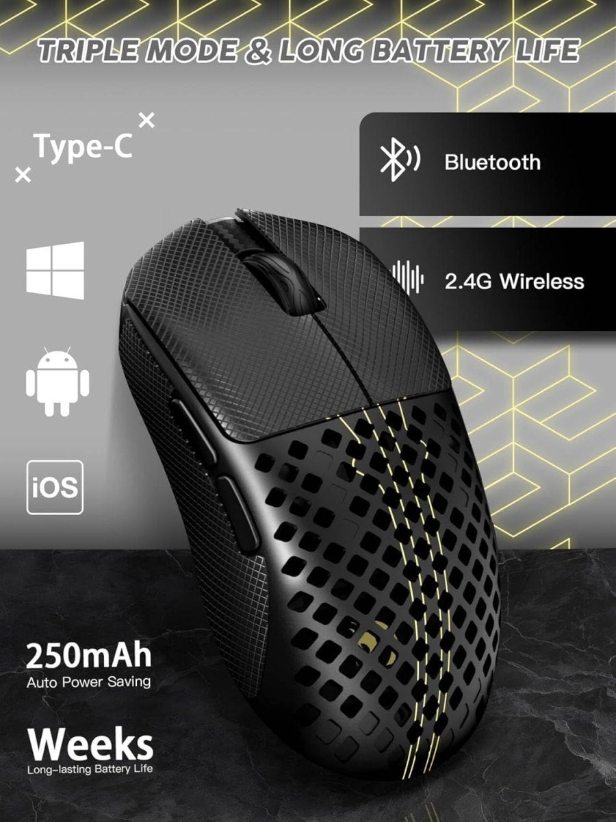 Pro 40K DPI Wireless Gaming Mouse 41g Carbon Tri - Mode RGB - Kwikley