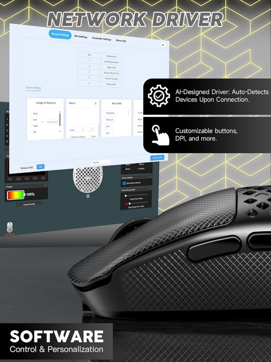 Pro 40K DPI Wireless Gaming Mouse 41g Carbon Tri - Mode RGB - Kwikley