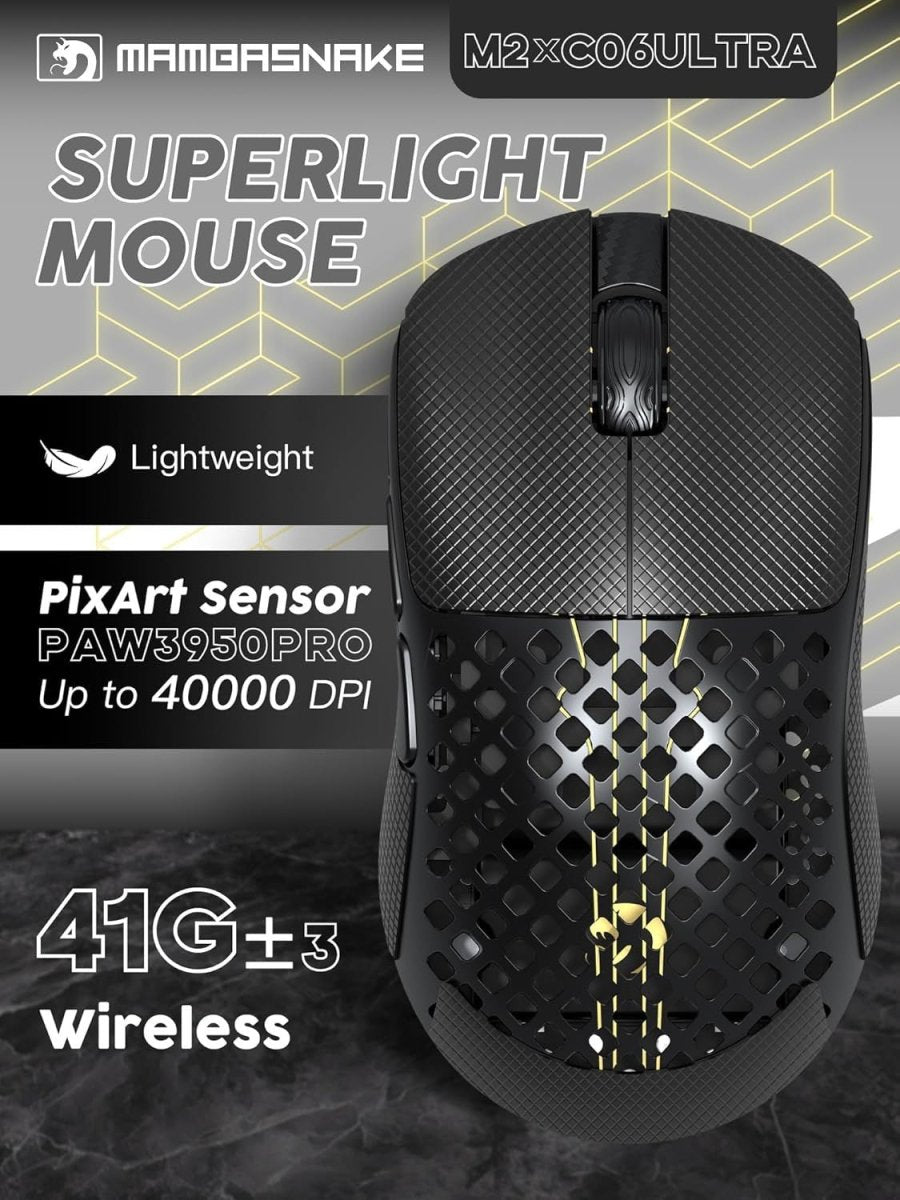 Pro 40K DPI Wireless Gaming Mouse 41g Carbon Tri - Mode RGB - Kwikley
