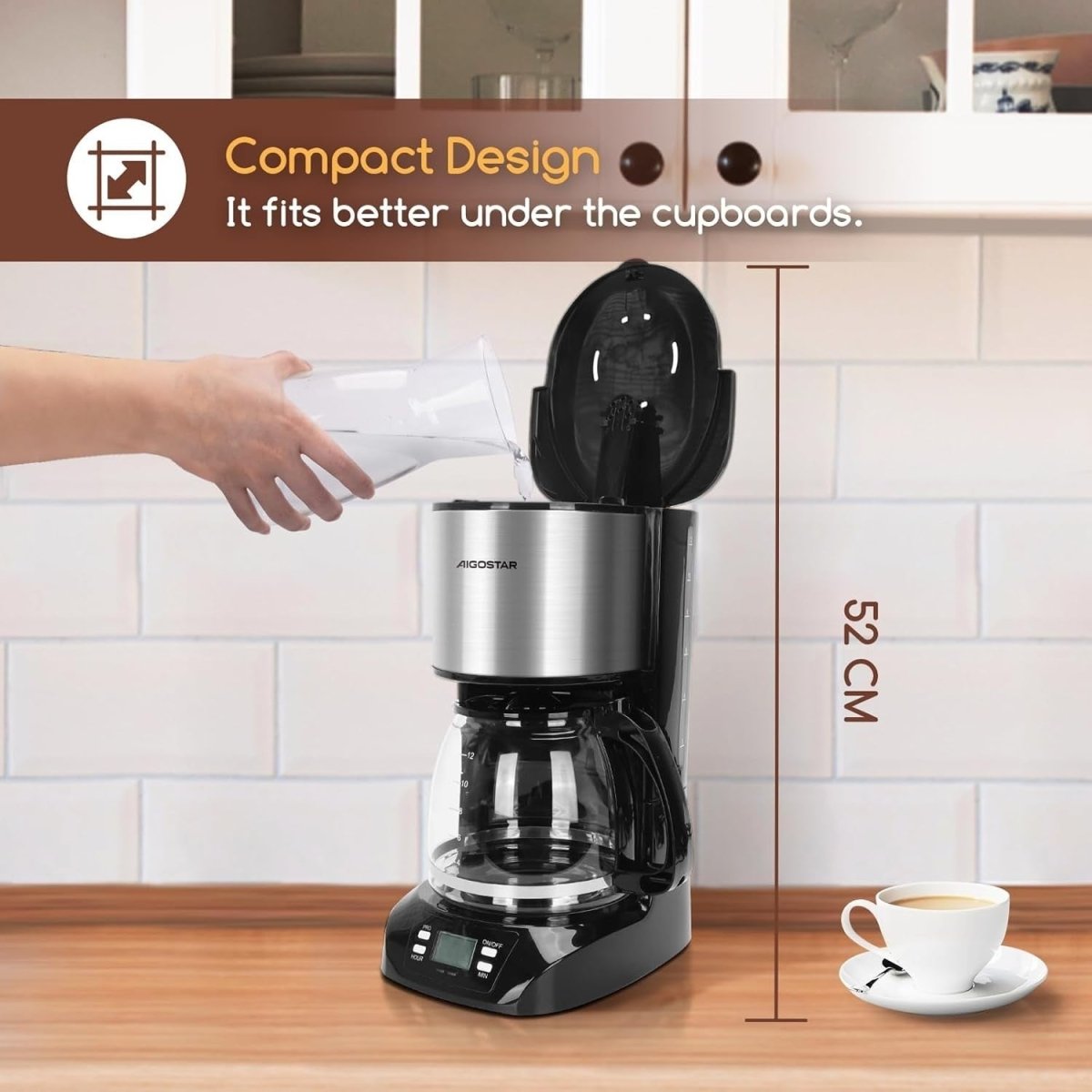 Programmable Filter Coffee Machine 1.5L | 24hr Timer | Anti - Drip | Keep Warm - Kwikley