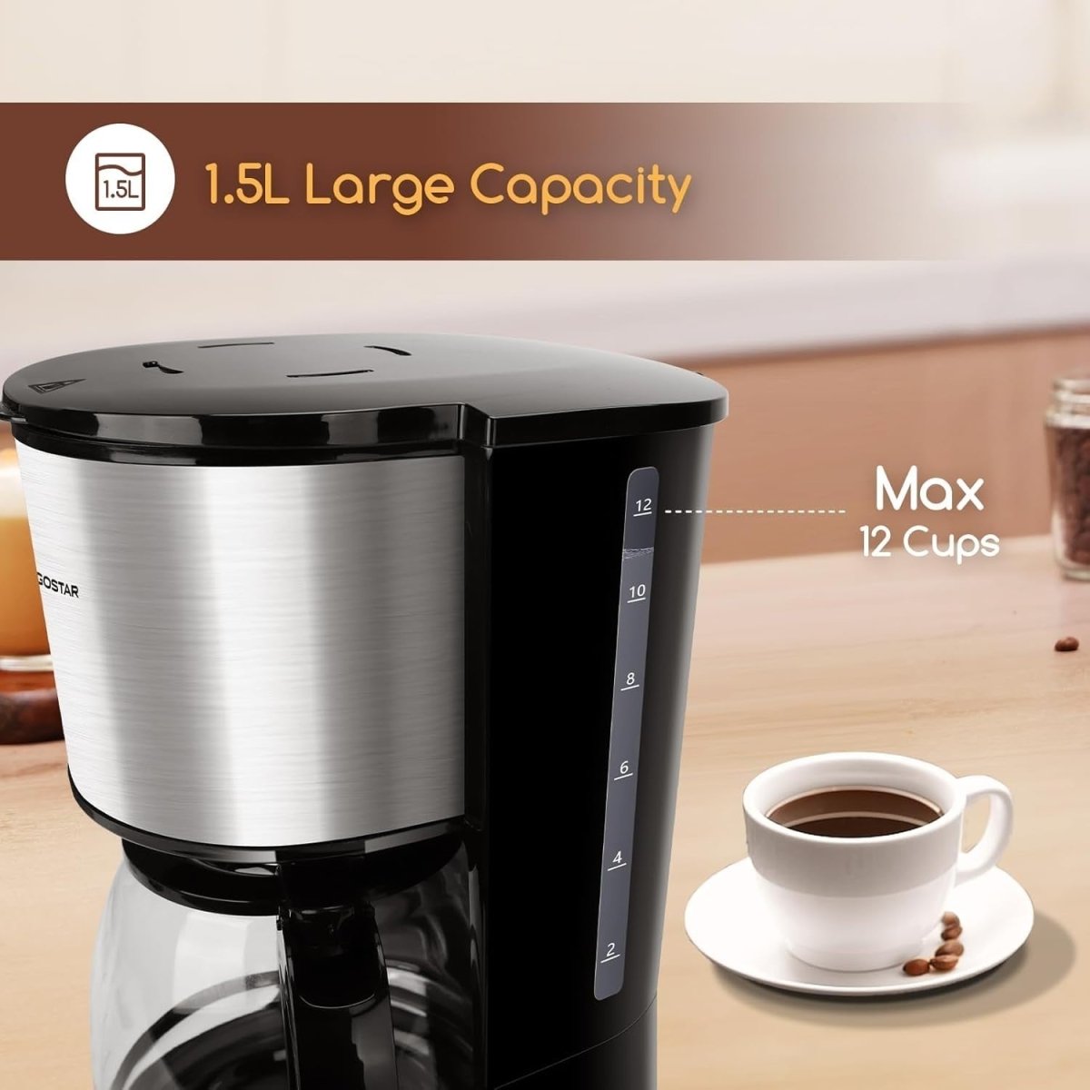 Programmable Filter Coffee Machine 1.5L | 24hr Timer | Anti - Drip | Keep Warm - Kwikley