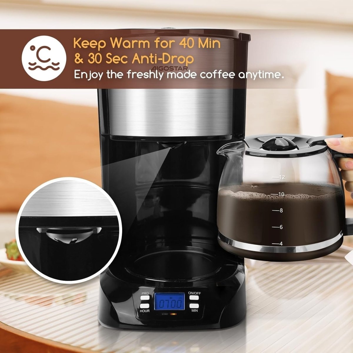 Programmable Filter Coffee Machine 1.5L | 24hr Timer | Anti - Drip | Keep Warm - Kwikley