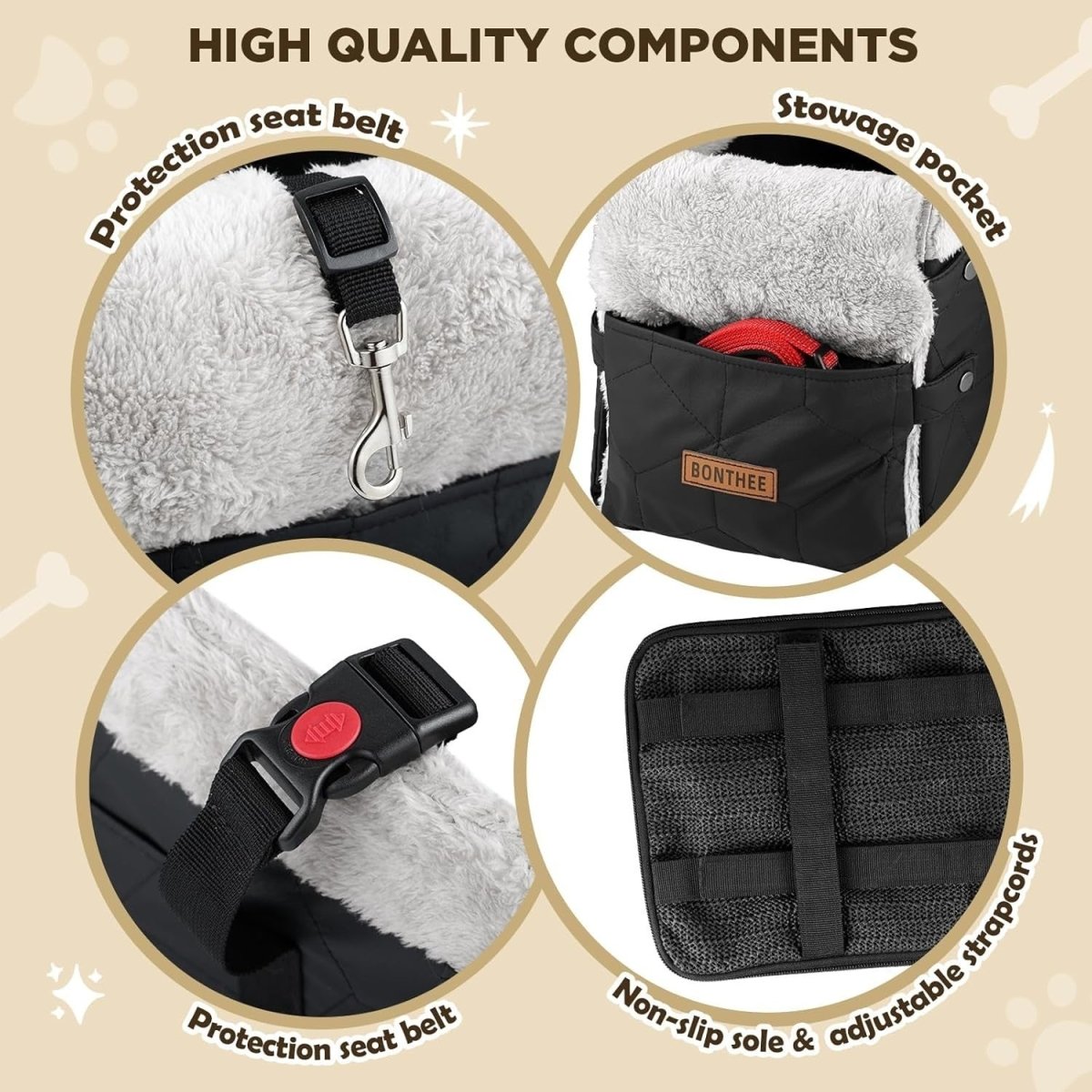 PU Leather Center Console Dog Car Seat Booster Safety Leash 20lbs - Kwikley