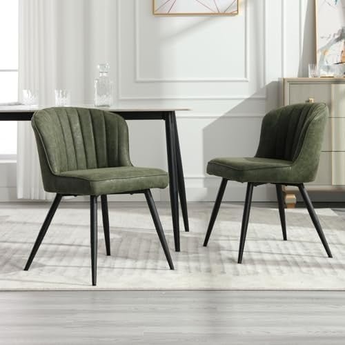 PU Leather Dining Chairs Set of 2 Quilted Modern Kitchen Green - Kwikley