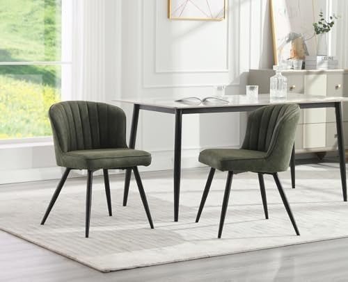 PU Leather Dining Chairs Set of 2 Quilted Modern Kitchen Green - Kwikley