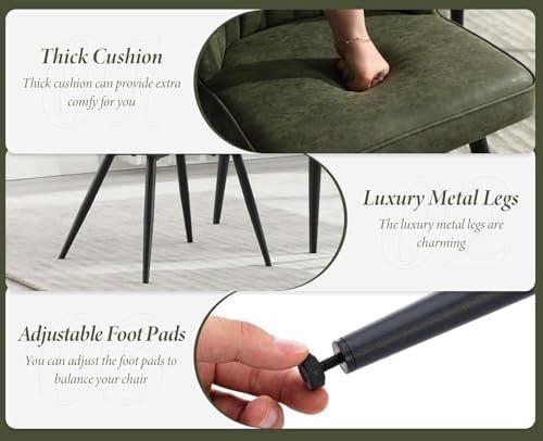 PU Leather Dining Chairs Set of 2 Quilted Modern Kitchen Green - Kwikley