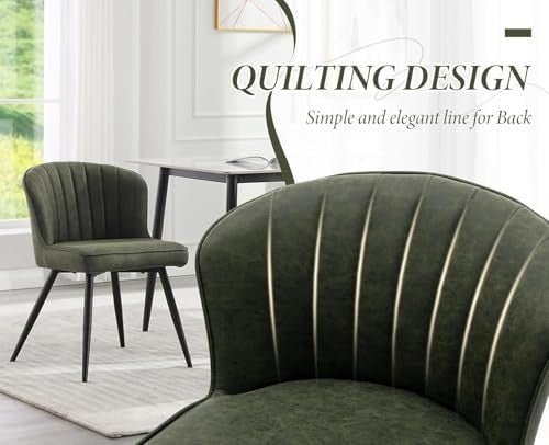 PU Leather Dining Chairs Set of 2 Quilted Modern Kitchen Green - Kwikley