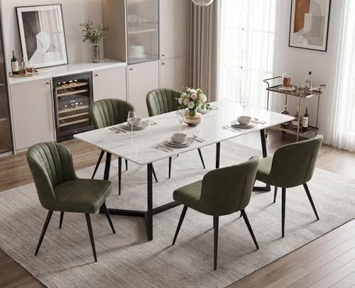 PU Leather Dining Chairs Set of 2 Quilted Modern Kitchen Green - Kwikley