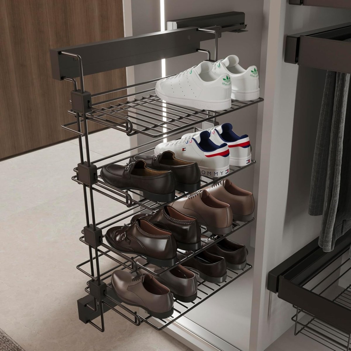 Pull Out Shoe Rack Closet Organizer Sliding 4 Tier Storage - Kwikley