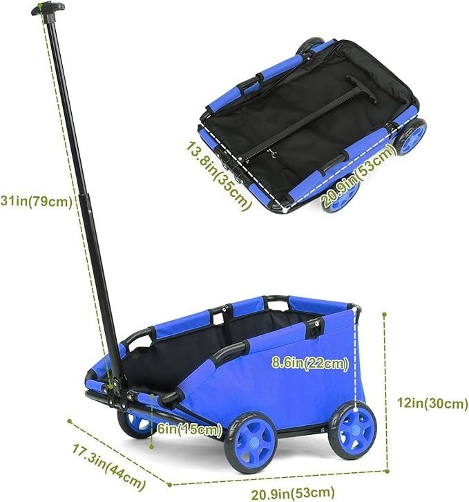 Pull Wagon Pet Travel Cart Mini Dog Carrier Foldable Wheels Blue - Kwikley