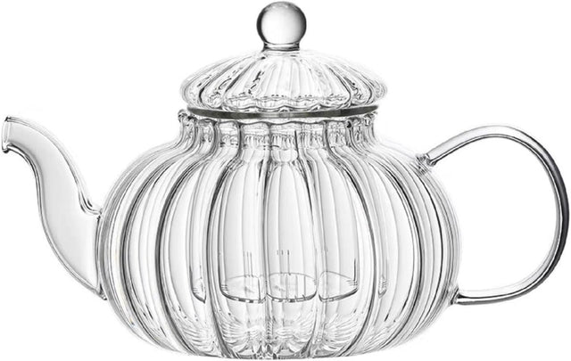 Pumpkin Glass Teapot 600ml with Infuser Stovetop Safe Loose Leaf Tea