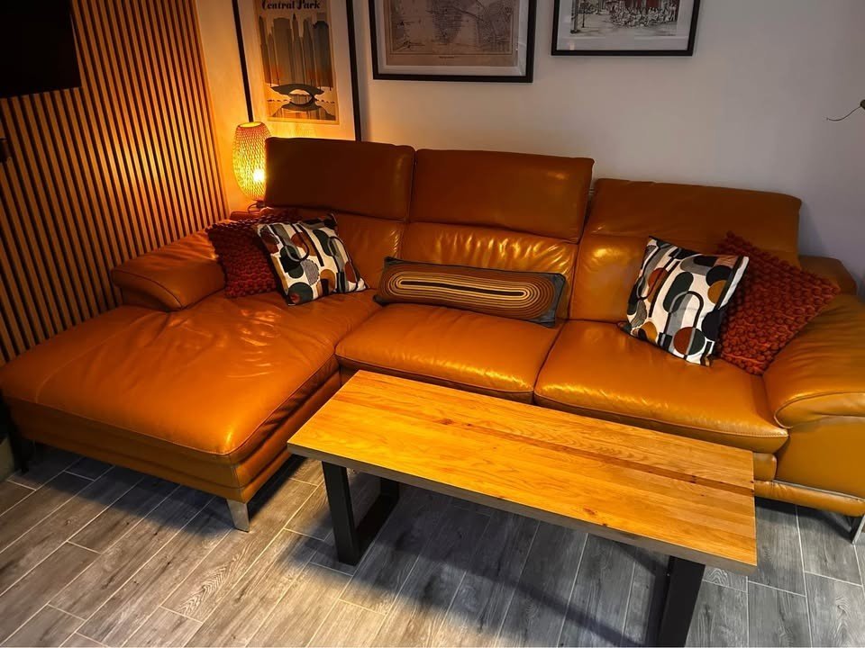 Pumpkin Tan Leather Corner Sofa (PTP) - Kwikley