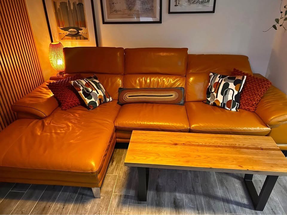 Pumpkin Tan Leather Corner Sofa (PTP) - Kwikley
