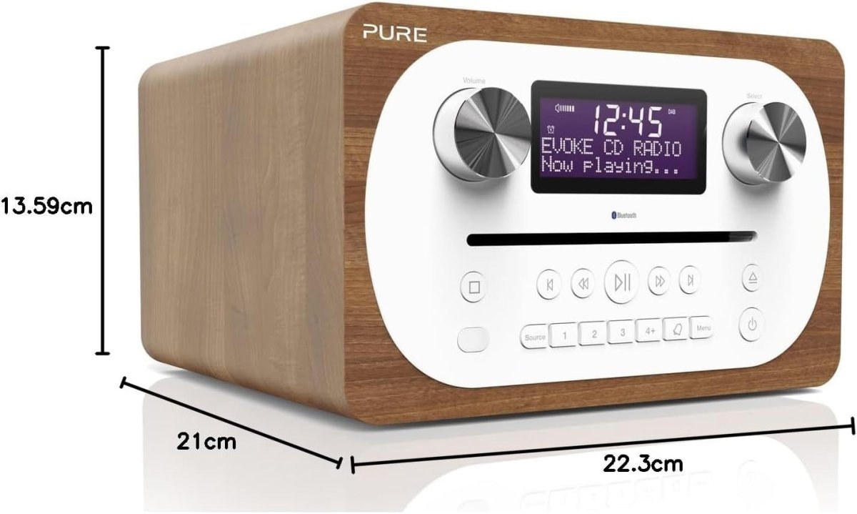 Pure Evoke C - D4 CD Player DAB+ FM Internet Radio Bluetooth Alarm Timer Walnut - Kwikley