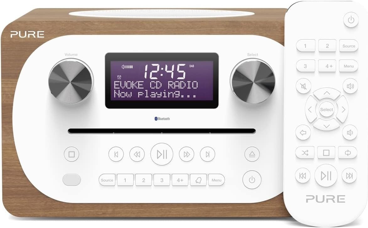 Pure Evoke C - D4 CD Player DAB+ FM Internet Radio Bluetooth Alarm Timer Walnut - Kwikley
