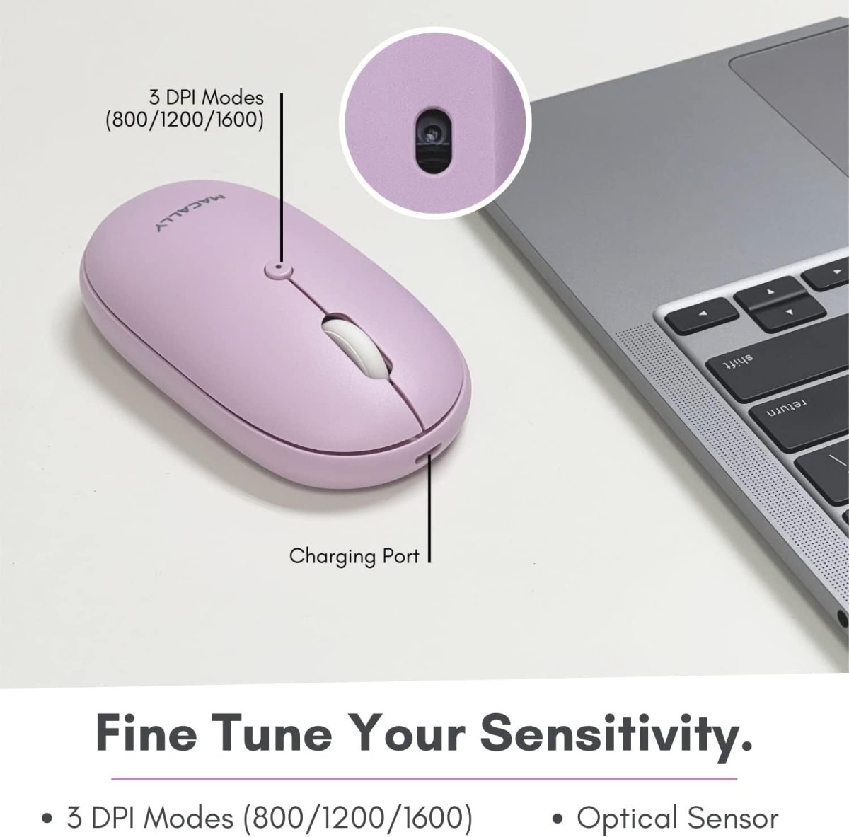 Purple Bluetooth Wireless Mouse Rechargeable Silent Laptop PC - Kwikley