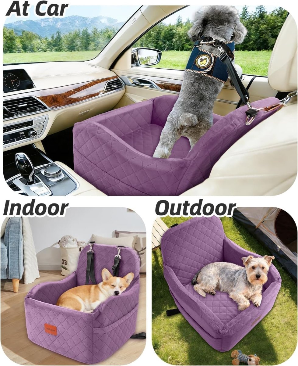 Purple Dog Booster Car Seat Elevated Travel Bed Washable 30lb Pet - Kwikley