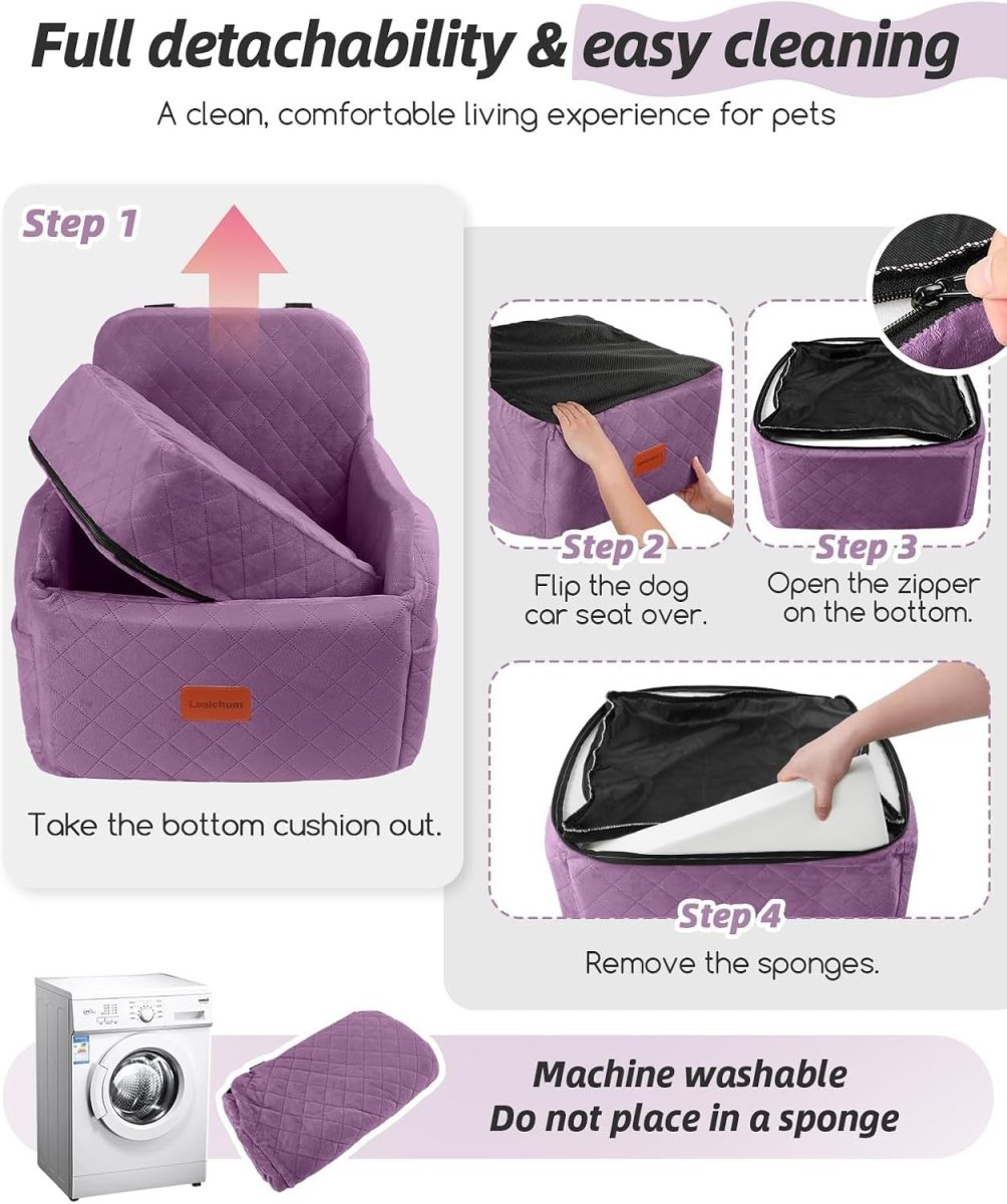Purple Dog Booster Car Seat Elevated Travel Bed Washable 30lb Pet - Kwikley