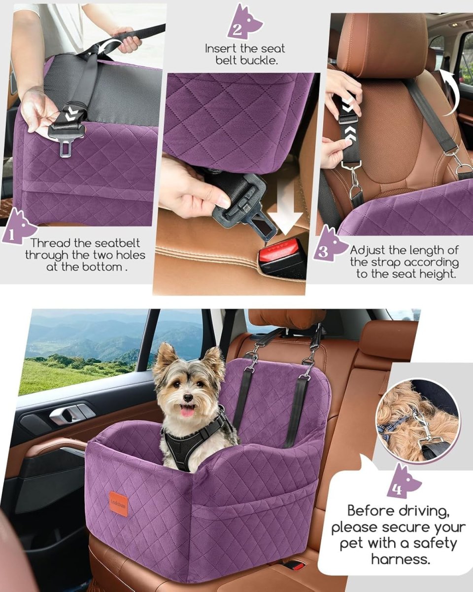 Purple Dog Booster Car Seat Elevated Travel Bed Washable 30lb Pet - Kwikley