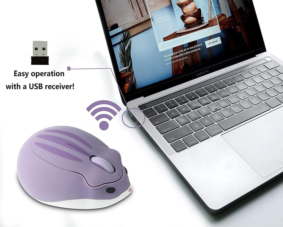 Purple Hamster Wireless Mouse Silent 1200DPI Cute USB Laptop PC - Kwikley