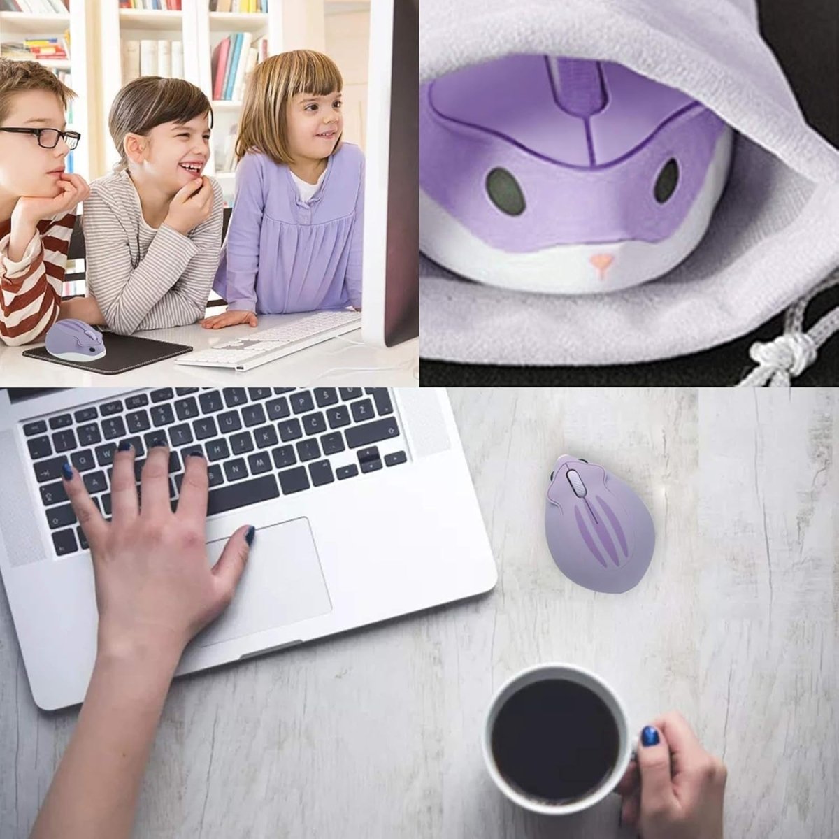 Purple Hamster Wireless Mouse Silent 1200DPI Cute USB Laptop PC - Kwikley