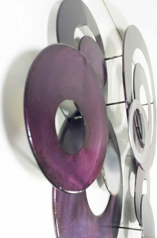Purple Linked Circle Metal Wall Art Abstract Disc Decor - Kwikley