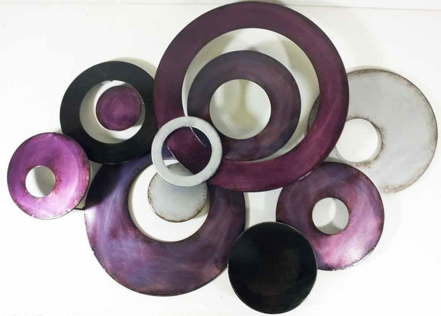 Purple Linked Circle Metal Wall Art Abstract Disc Decor - Kwikley