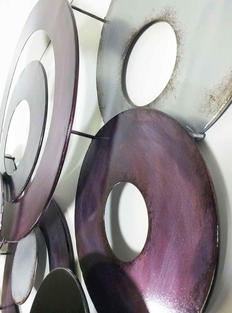 Purple Linked Circle Metal Wall Art Abstract Disc Decor - Kwikley
