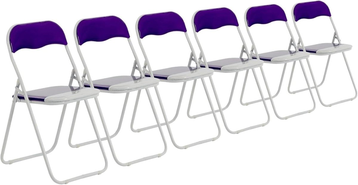 Purple Padded Folding Chairs Set of 6 – Foldable Metal Frame Desk Chair - Kwikley