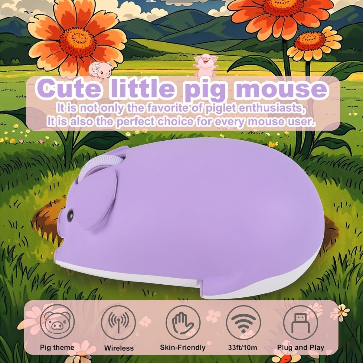 Purple Pig Wireless Mouse Bluetooth 5.1 2.4G Silent 1200DPI - Kwikley