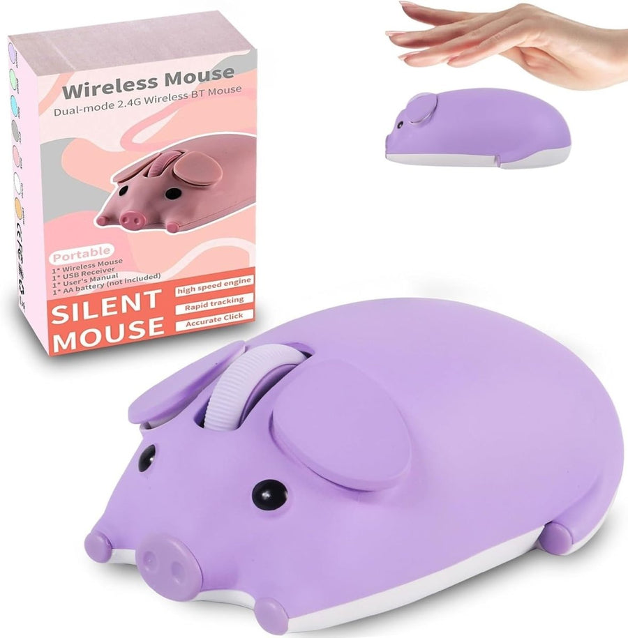 Purple Pig Wireless Mouse Bluetooth 5.1 2.4G Silent 1200DPI - Kwikley