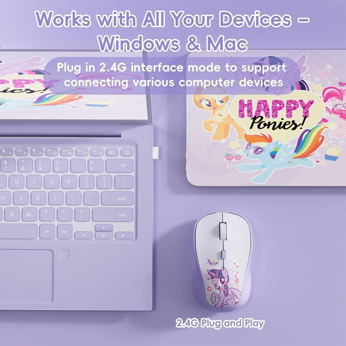 Purple Wireless Mouse Silent 1600DPI Compact Ergonomic USB - Kwikley