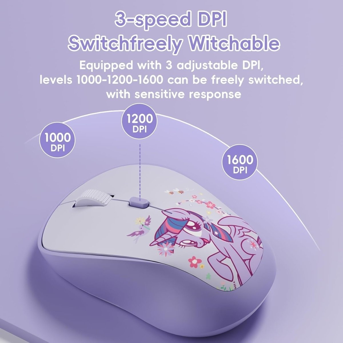 Purple Wireless Mouse Silent 1600DPI Compact Ergonomic USB - Kwikley