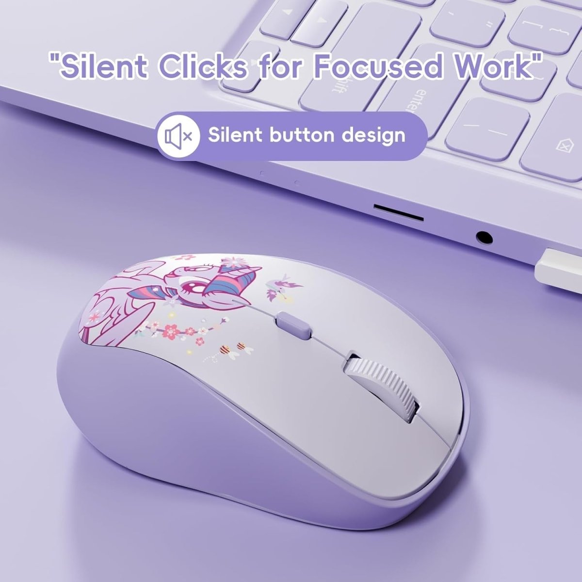 Purple Wireless Mouse Silent 1600DPI Compact Ergonomic USB - Kwikley