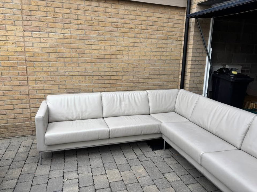 Putty Grey Long Leather Corner Sofa (PTP) - Kwikley