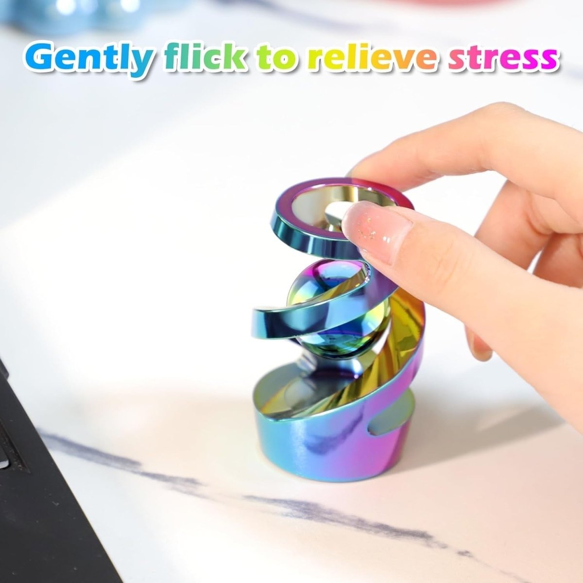 Rainbow Metal Kinetic Desk Spinner Stress Relief ADHD Focus Fidget - Kwikley