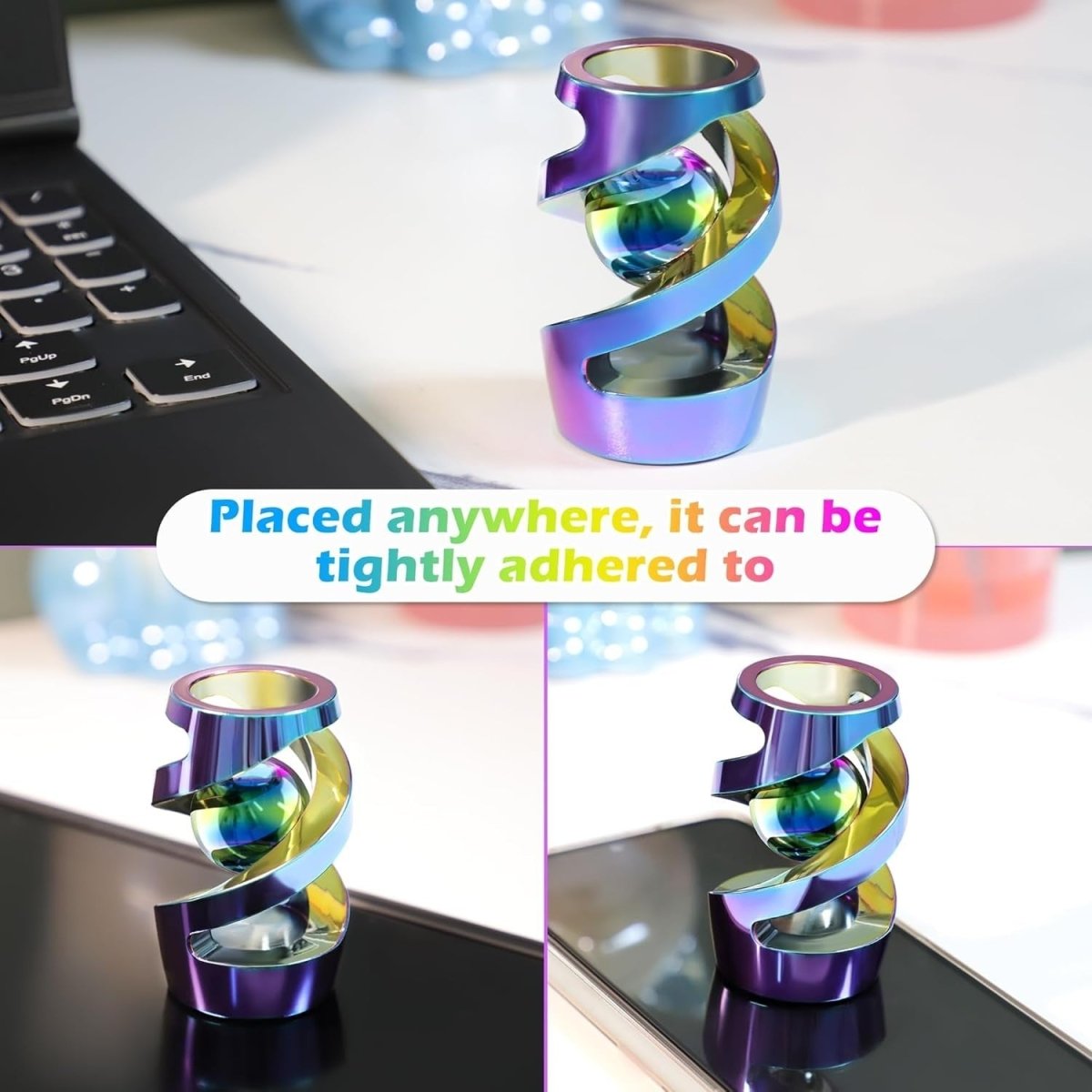 Rainbow Metal Kinetic Desk Spinner Stress Relief ADHD Focus Fidget - Kwikley